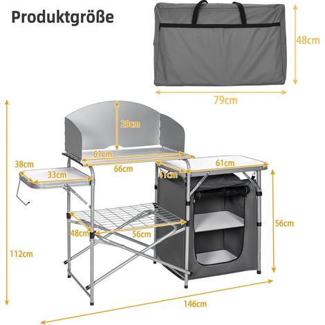 Cocina de camping plegable portátil con parabrisas y almacenamiento (1/5)