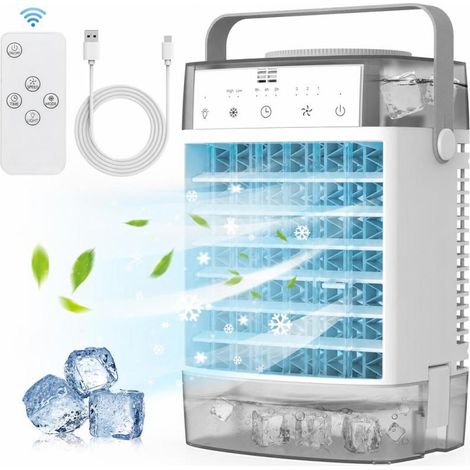 Climatiseur Portable DUDIFFY Mini – Rafraîchisseur Air Évaporation – Télécommande, 7 Couleurs LED – Double Réservoir – Pour Chambre, Bureau – Gris (1/5)