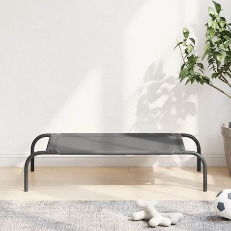 Lit mezzanine gris pour chien, mesurant 90x50x20 cm, en tissu Teslin et structure en acier.