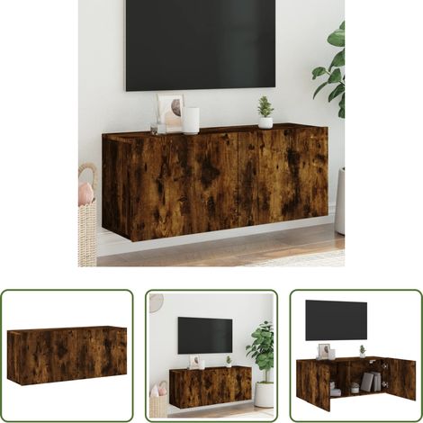 Armoire tv murale - Meuble TV mural chêne fumé 100x30x41 cm (1/5)