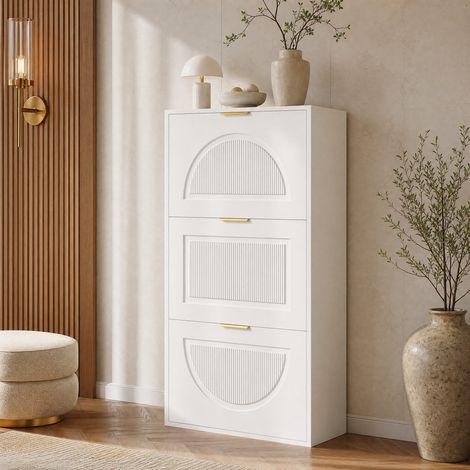 Schmaler Schuhschrank mit 3 Klappen, 60 x 24 x 114 cm, weiß HAVRYA (1/5)