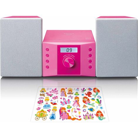 Pinkfarbene Mikro-Stereoanlage mit CD-Player und FM-Radio
