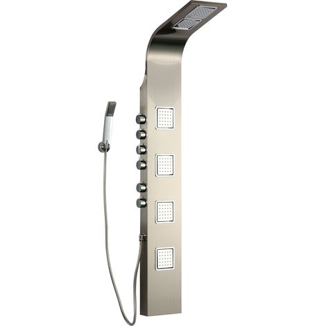 Colonne de douche hydromassante – Acier inoxydable – 4 jets réglables – Arroseur supérieur effet cascade – Dimensions 160 x 22 cm – Dp Griferia (1/5)