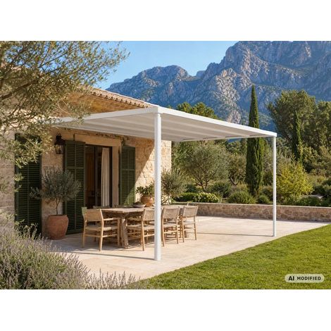 Cubierta para patio, pérgola mural Santa Ynez, 4x4m, Blanco/Beige - Dancover (1/2)