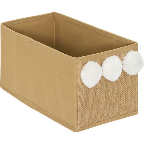 Boîte de rangement pliable avec poignée et pompons Orange 30x15x15 cm (1/2)