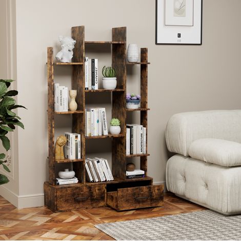 Regal mit 2 Schubladen und 12 Fächern Holz Metall OKMYHOME (1/5)