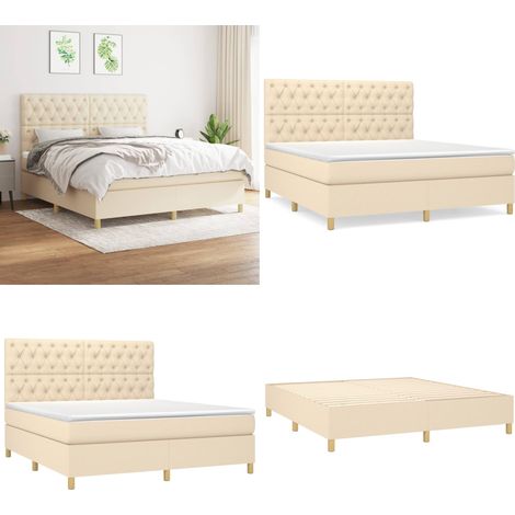 Sommier à lattes de lit avec matelas Crème 160x200 cm Tissu - Lit Plateforme - Lit Double - Matelas À Ressorts Ensachés - Literie - Chambre À Coucher - Home & Living (1/5)