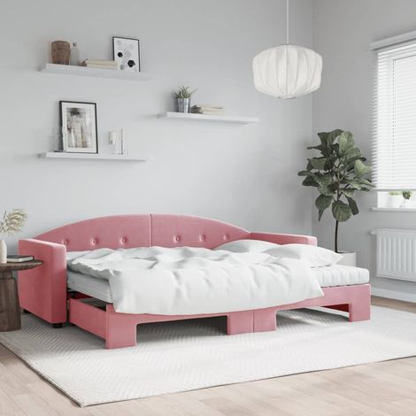 Tagesbett Ausziehbar mit Matratzen Rosa 80x200 cm Samt vidaXL (1/5)