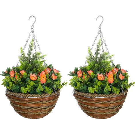Set of Two Hanging Lisianthus Flower Pots Orange/Green (1/5)