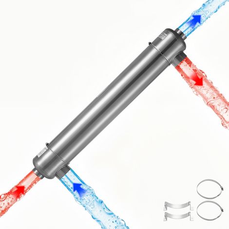 VEVOR Echangeur de Chaleur pour Piscine, Echangeur Thermique en Acier Inoxydable 316L, Capacite Thermique 175,8 kW, Systeme Eau-Eau pour Bain a Remous, Spa, Piscines Interieures et Exterieures, Argent (1/5)