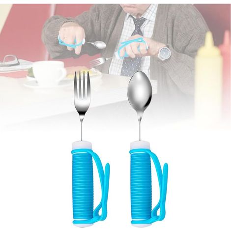 Ustensiles adaptatifs Aide ustensiles de table - cuillère spéciale pondérée fourchettes ensembles, aide alimentaire de voyage pour Parkinson, personnes âgées, handicapés (fourchette et cuillère) (1/5)