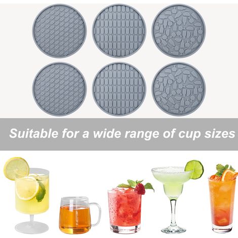 Posavasos de silicona con soporte, juego de 6 posavasos antideslizantes, para bebidas frías y calientes (beige) (1/4)