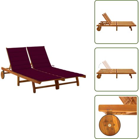 The Living Store Chaise longue de jardin 2 places avec coussins Acacia solide - Chaise longue bois (1/5)