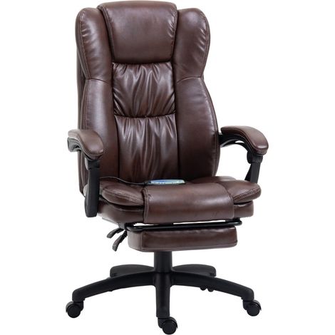 Sillón de oficina ejecutivo en polipiel marrón con masaje, reposacabezas, reposapiés y reclinación 68,5x68,5x113-121 cm (1/5)