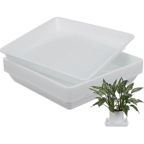 Plateaux carrés en résine blanche pour pots de fleurs d'intérieur (lot de 10). (1/5)