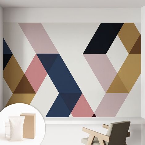 Papier peint intissé mural installation rapide du papier peint durable et résistante - Colle incluse gratuite Losanges colorés 152x104 cm (1/5)