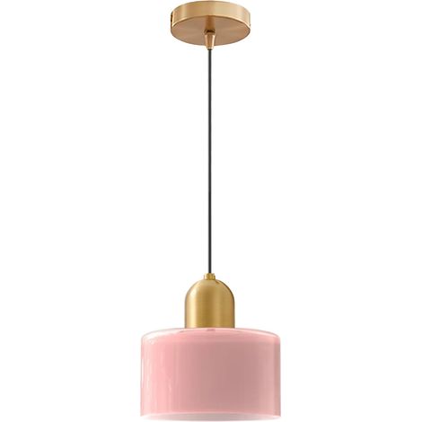 Suspension Moderne en Verre Rose avec Douille E27 Dorée et Câble Tressé Noir, Luminaire de Plafond 15 cm pour Îlot de Cuisine, Salle à Manger ou Chambre