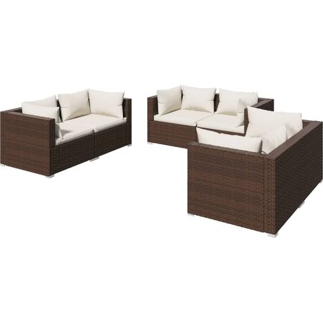 Muebles de jardín muebles de exterior juego de muebles de 6 piezas con cojines de resina tejida marrón 020016900 (1/5)