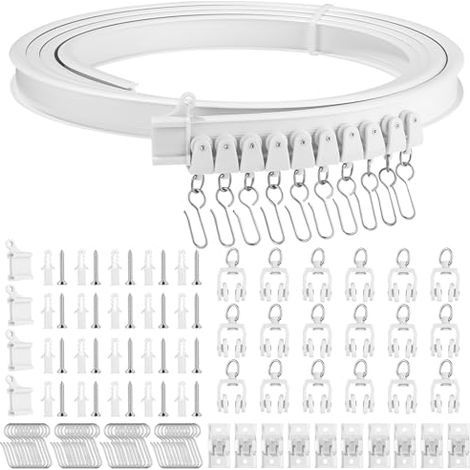 Rail de rideau de plafond flexible, 3 Mètres Rail de Rideau incurvé avec rouleaux silencieux, Support mural de plafond pliable pour separation de Piece, Rideaux, Chambre, Balcon (1/5)