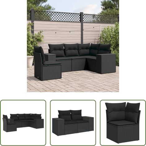 vidaXL Canapé en résine - Salon de jardin 5 pcs avec coussins noir résine tressée (1/5)