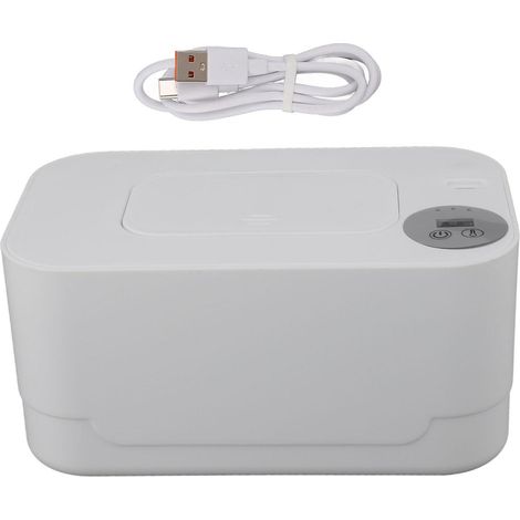 Chauffe-lingettes 2024 avec veilleuse, température réglable, rechargeable, multifonctionnel, portable, USB, distributeur de lingettes pour bébé, blanc (1/2)