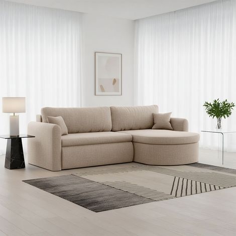 Ecksofa Schlafsofa FELIZ Stoff Faro Hellbraun Ottomane Rechts (1/5)