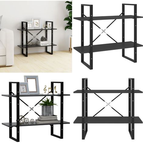 Bibliothèque à 2 niveaux Gris 80x30x70 cm bois d'ingénierie - Bibliothèque Industrielle - Bibliothèque Design - Étagère Grise - Meuble Rangement - Bibliothèque 2 Niveaux - Home & Living (1/5)