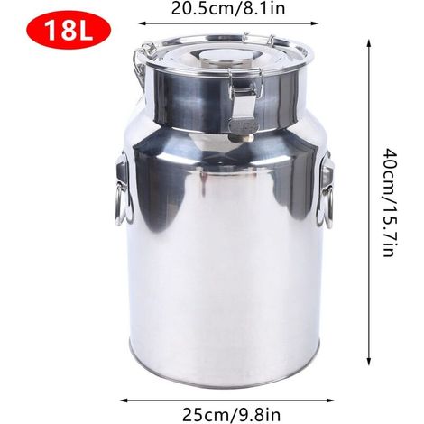 Bidon à Lait Acier Inoxydable Seau à vin Boîte de Transport de Lait Cruche fourre Tout pour Le Transport de Boissons soupes et sauces 18 L
