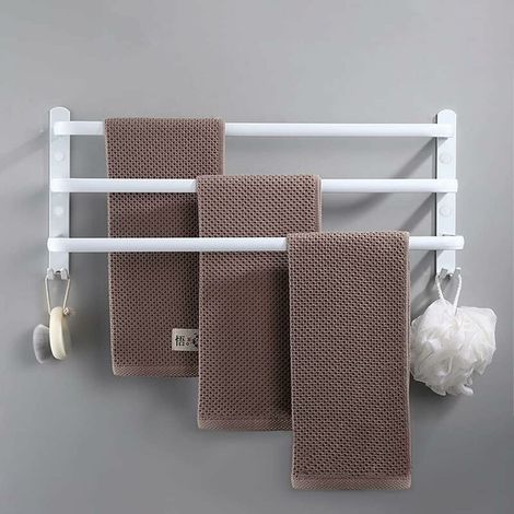 Porte-Serviettes Mural HONPHIER Porte Serviette Salle de Bain étagère Serviette avec Crochets Porte-Serviettes Aluminium étagère Serviette pour Cuisine, Salle de Bains, Hôtel (Blanc, 60CM) (1/5)