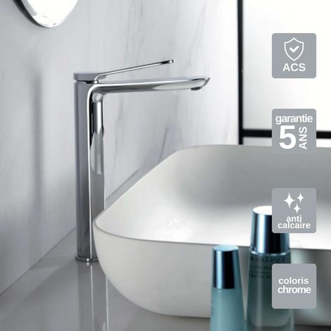 Robinet Mitigeur Lavabo Salle de Bain chromé – Bec Haut Anti-Calcaire – Design moderne - DINAMARCA IMEX (1/4)