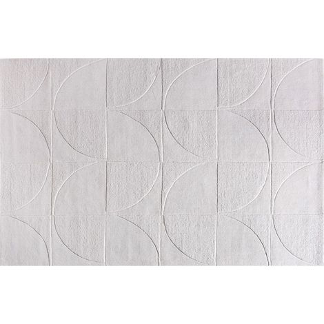 Tapis en relief 100% laine tufté main motif géométrique - 160 x 230 cm - Ivoire - MILUNA