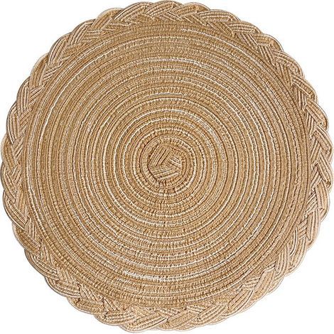 Lot de 6 Sets Table Dessous Tapis, Tapis tissé résistant à la Chaleur,Polyester,Lavable antidérapant Rond Table Pad Euro tissé à la Main (Khaki, 18cm) (1/5)