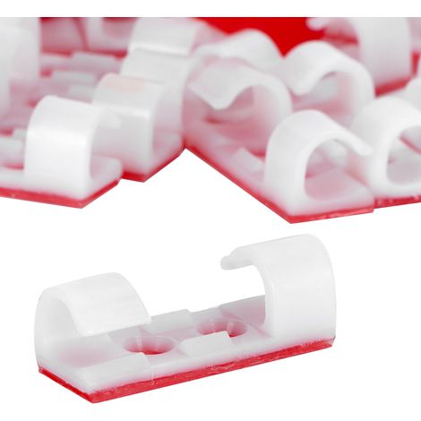 Lot de 20 serre-câbles auto-adhésifs, clips de fixation et attaches pour câbles, organisateur de bureau (blanc) (1/5)