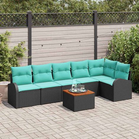 Salon de jardin modulable 7 pièces en polyrotin noir et turquoise, 57kg - PANGIVO (1/5)