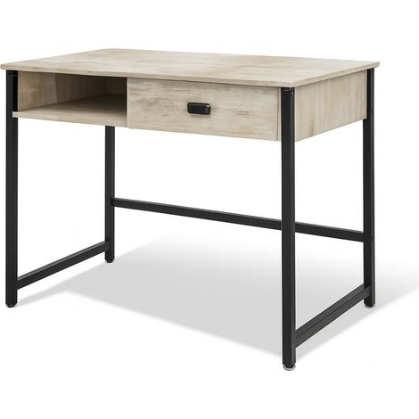 Otari - Schreibtisch im Industrial-Stil, bleach, mit Schublade und offenem Fach, 110x50xH76 cm