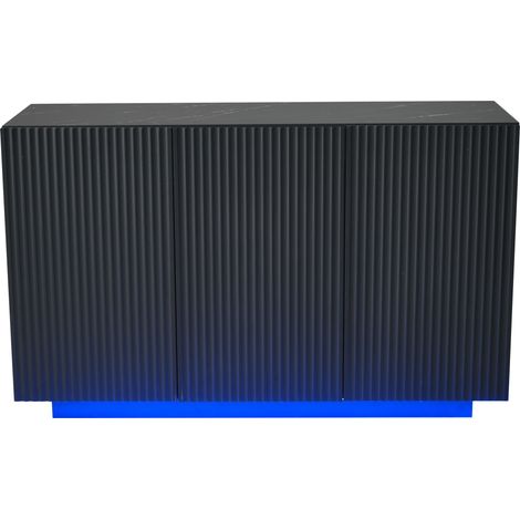 Aparador con 3 Puertas, 6 Compartimentos e Iluminación LED Controlada por Aplicación, Salón, MDF Negro, 120 x 40 x 75 cm (1/5)