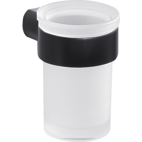 PORTA SPAZZOLINI DA PARETE IN OTTONE NERO OPACO E VETRO MODELLO PIRENEI - DIM. CM (LXPXH): 6,9×9,2×10,4 - NERO OPACO  - GDY