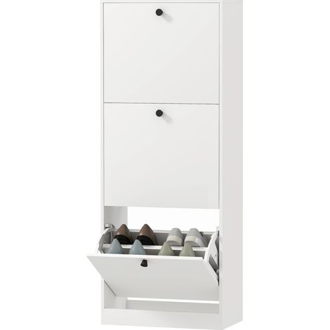 CHICFURN Scarpiera 47 x 26 x 120 cm bianca, 3 ribalte, per spazi ridotti (1/5)