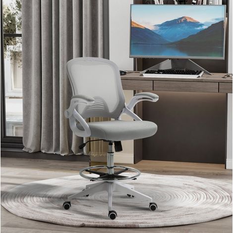 MEUBLIV Ergonomischer Bürostuhl hellgrau mit klappbaren Armlehnen und Fußring (1/5)
