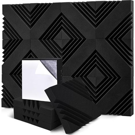 Lot de 12 panneaux acoustiques en mousse acoustique densité pour studio, bureau, traitement acoustique et décoration de jeu - 30 x 30 x 5 cm - Noir (1/5)