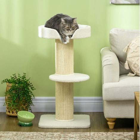 Albero tiragraffi 91 cm con cestino, piattaforme e tiragraffi in sisal, crema DESVIAE (1/5)