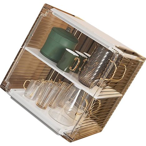 Stapelbarer, staubdichter Becherhalter aus transparentem Kunststoff, Becheraufbewahrungsbox, mittlere Größe, weiß, für Schrank oder Schreibtisch. (1/5)
