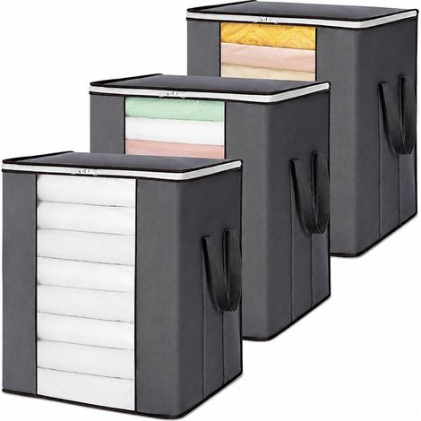 Sac de rangement grande capacité 100 L, organisateur de penderie pliable avec poignée renforcée, gris, pour couettes et vêtements, gris 120 L (lot de 3) (1/5)