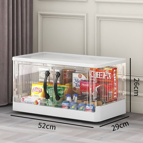 Boîte de Rangement Plastique Transparent Blanc Pliable à Double Porte pour Jouets Vêtements Snacks Grande Capacité