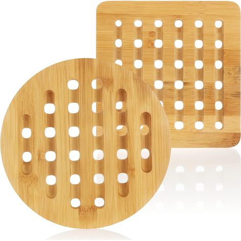2 Bambus-Untersetzer – 2er-Set – Natürlich und umweltfreundlich – Robuster Hitzeschutz – Für Küche und Esszimmer – Rund und quadratisch, 20 cm (1/5)