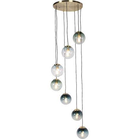 QAZQA Lampada a sospensione pallon - Art déco - Vetro,Acciaio - Oro/Ottone/Blu - Sfera/Oblungo Max. 7 x Watt (1/5)