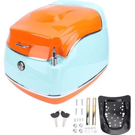 Boîtier arrière de moto avec serrure et clé rétro étanche 38L, boîtier supérieur universel pour vélo électrique Scooter bleu (1/5)