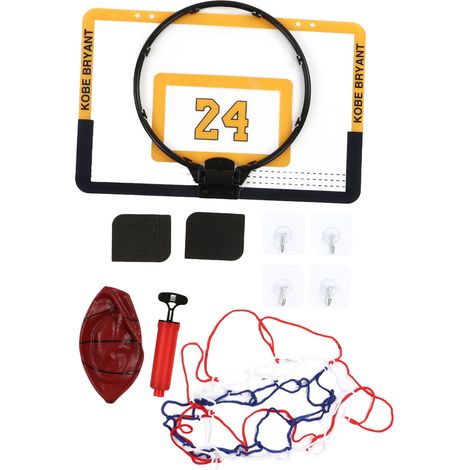 Set de panier de basket pliable pour enfants avec crochet mural, pompe à ballon, jouet de jeu de but jaune (1/5)
