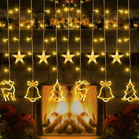 Etoiles Rideau lumineux 2.3M 138 LED Guirlande lumineuse Noël Lumière avec prise IP44 Étanche Connectable Blanc chaud Eclairage intérieur extérieur décoration Fenêtre (1/5)