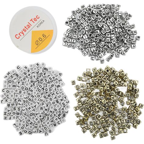 600Pcs Letter Beads With Fish Wire Hand Eye Coordination Stimulate Imagination White Gold Silver Color Alphabet Beads (1/5)